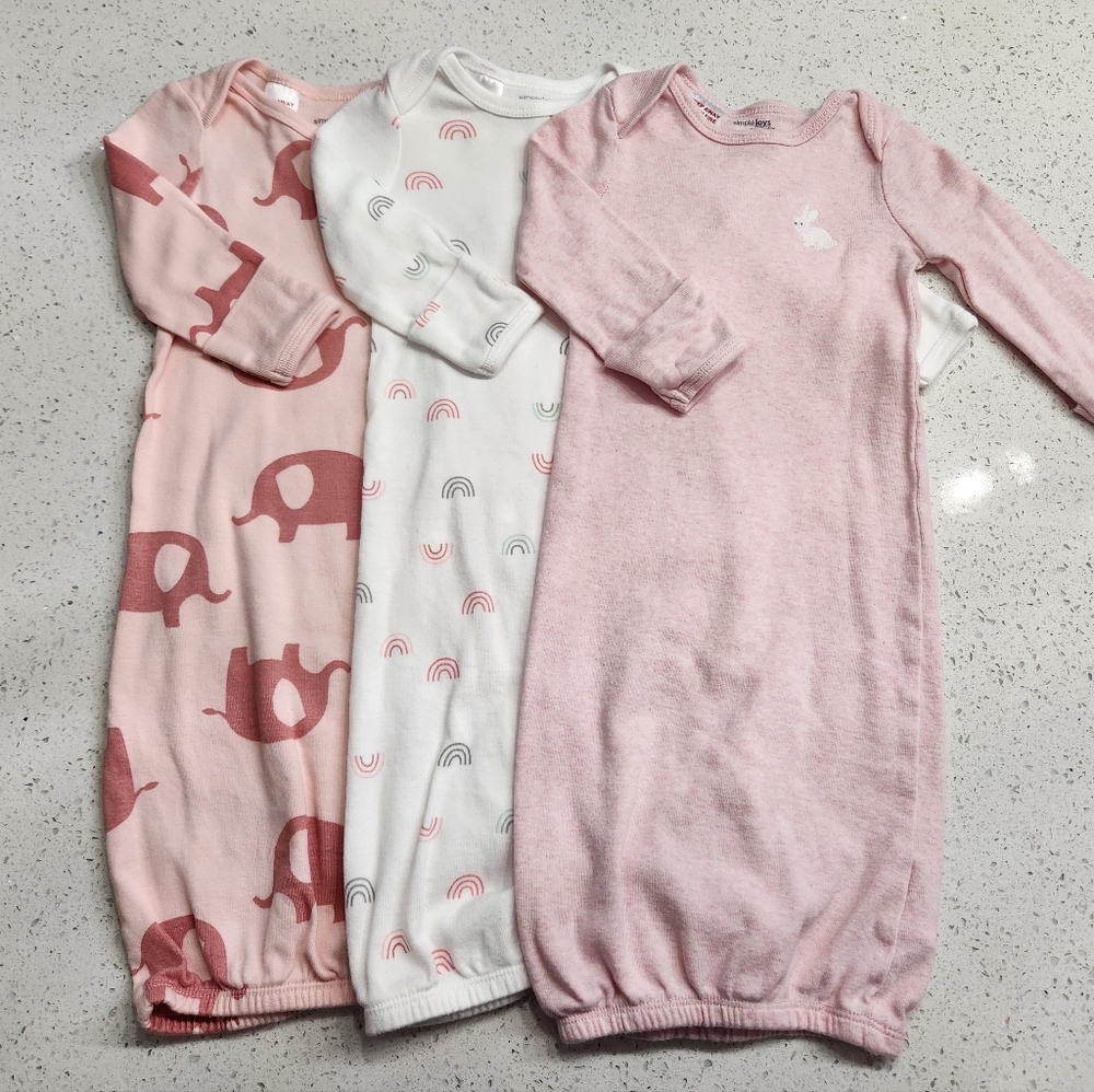 Carter's 0-3 month baby girl sleeper night gown 3 pack rainbow elephant bunny
